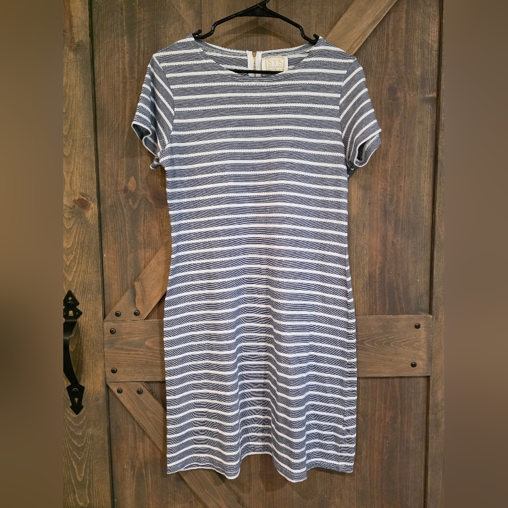 Sail to Sable Navy and White Striped Midi Dress Size Medium